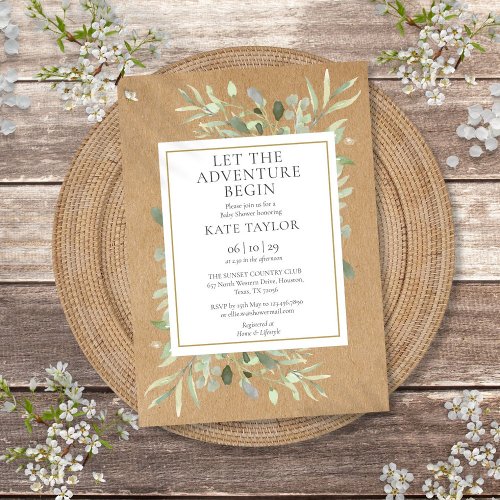 Adventure Rustic Baby Shower Greenery Invitation