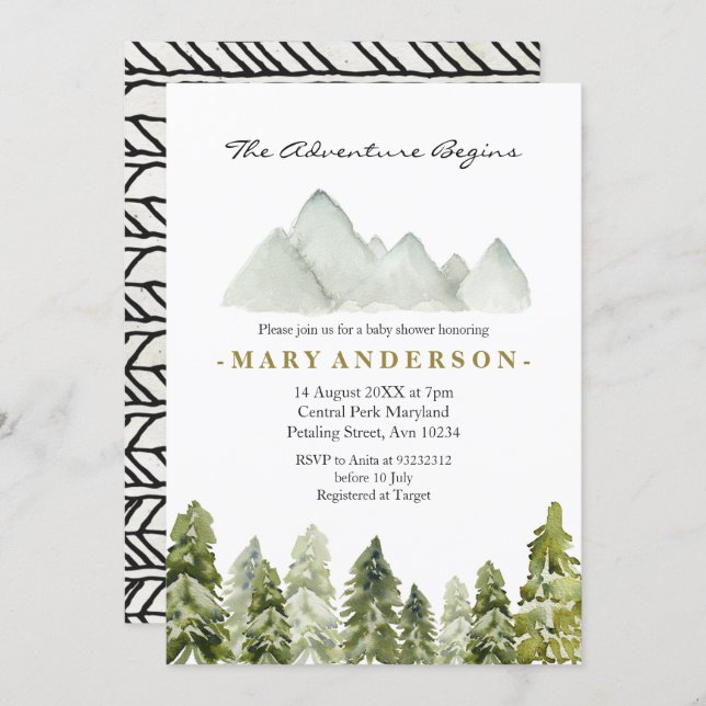 Adventure Rustic Boho Forest baby shower Invitation (Front/Back)