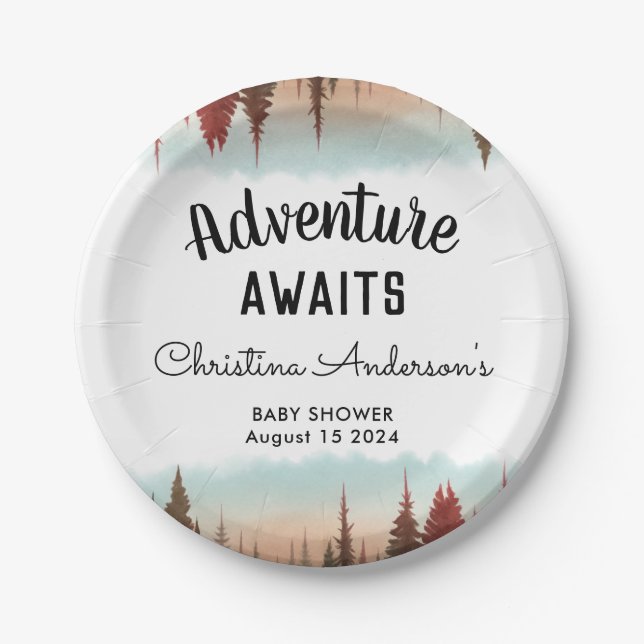 Adventure Rustic Forest Baby Shower Paper Plates (Front)