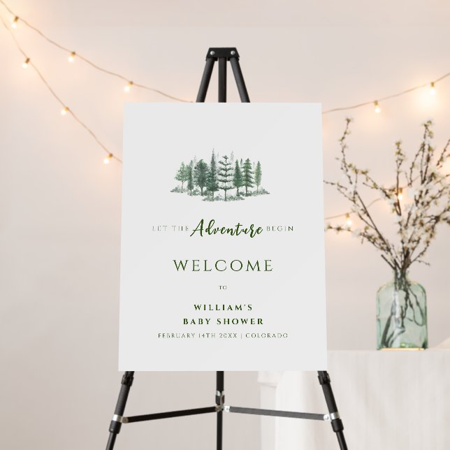 Adventure Rustic Forest Baby Shower Welcome Sign (In Situ (Stand))
