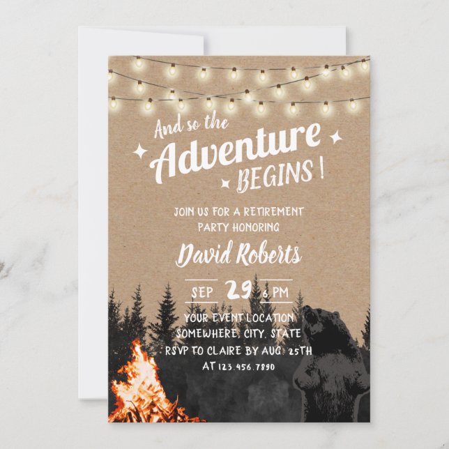 Adventure Rustic Kraft Bear Forest Retirement Invitation (Front)