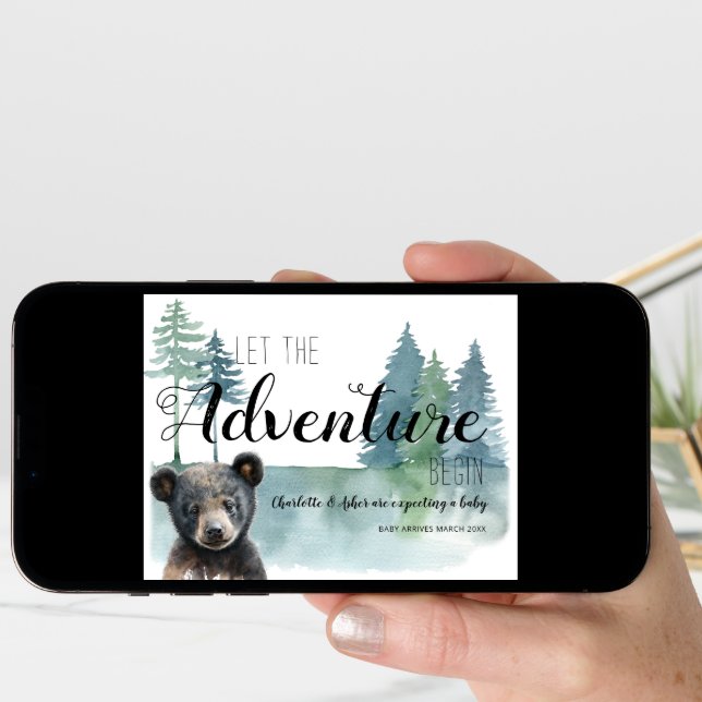 Adventure Rustic Watercolor Bear Pregnancy  Announcement (Front Digital)