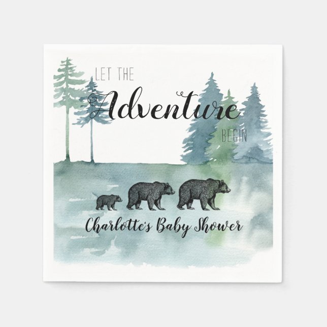 Adventure Rustic Watercolor Bears Baby Shower Napkins (Front)