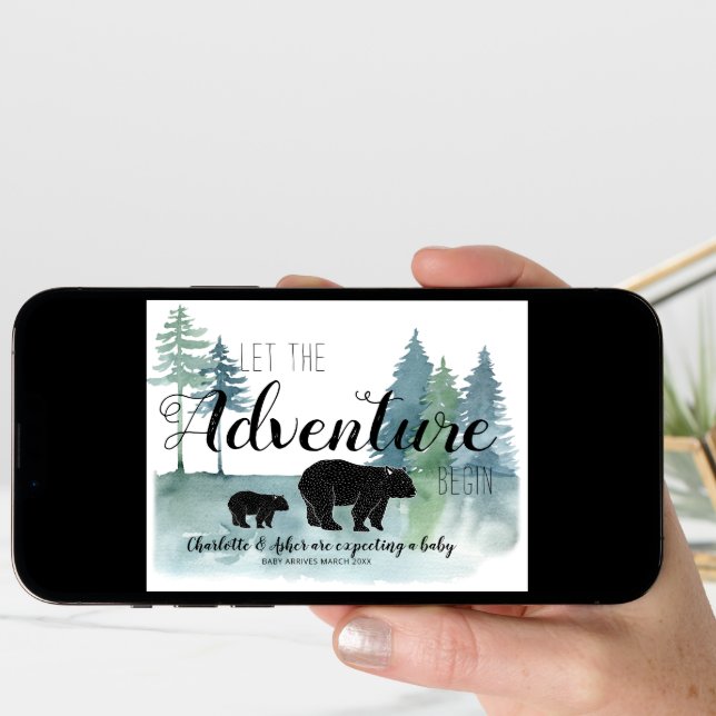 Adventure Rustic Watercolor Bears Pregnancy Announcement (Front Digital)
