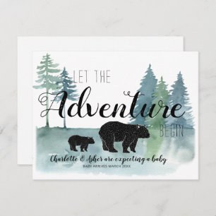 Adventure Rustic Watercolor Bears Pregnancy Announcement