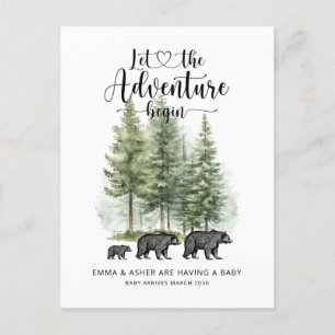 Adventure Rustic Watercolor Bears Pregnancy  Announcement Postcard