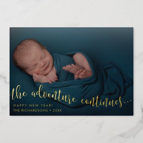 Adventure Script New Year Photo Foil Holiday Card