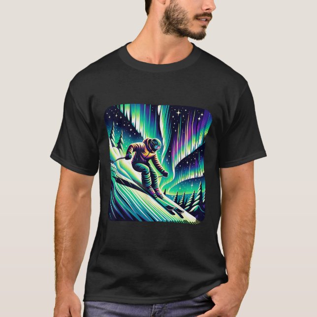 Adventure Skiing Under Northern Lights  T-Shirt (Front)