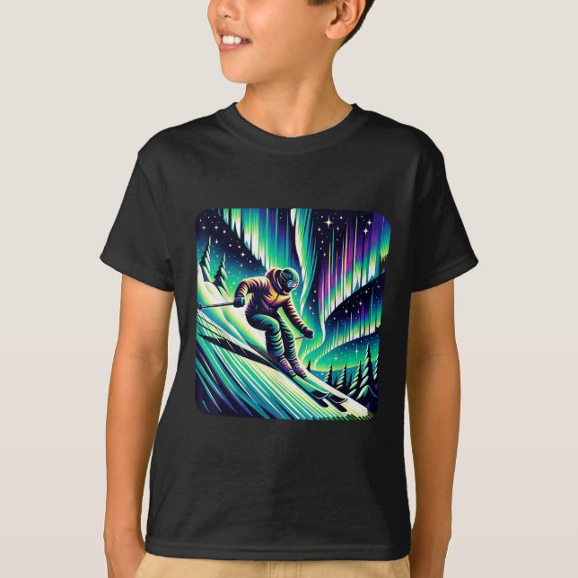 Adventure Skiing Under Northern Lights  T-Shirt (Front)