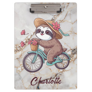 Adventure Sloth On A Bike Ride Personalized Name Clipboard