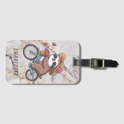 Adventure Sloth On A Bike Ride Personalized Name  Luggage Tag