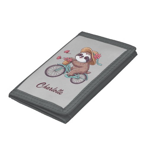 Adventure Sloth On A Bike Ride Personalized Name  Trifold Wallet