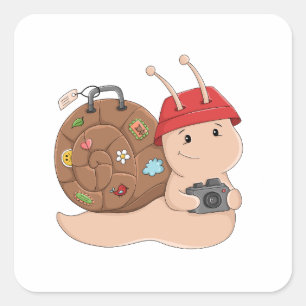 Adventure Snail with Camera Cute Travel Cartoon Square Sticker