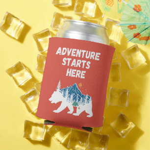 Adventure Starts Here Bear Silhouette Camping Can Cooler