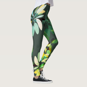 Adventure Style Bright Green Foliage Print Leggings