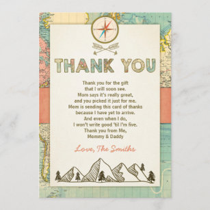 Adventure thank you card Travel Map Baby Birthday