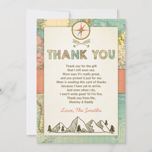 Adventure thank you card Travel Map Baby Birthday (Front)