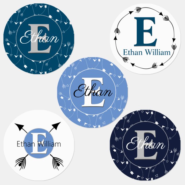 Adventure Themed Arrows Pattern Monogram blue Kids' Labels (Group)