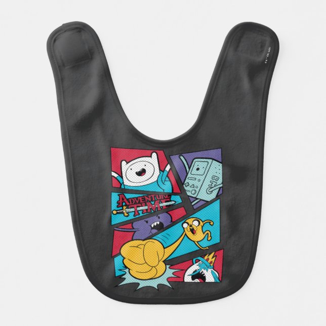 Adventure Time | Action Panel Graphic Baby Bib (Front)