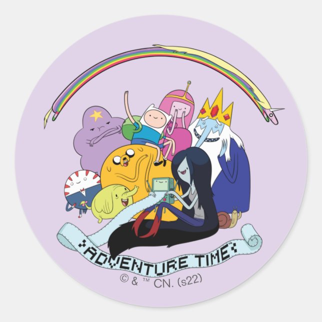 Adventure Time | BMO Group Graphic Classic Round Sticker (Front)
