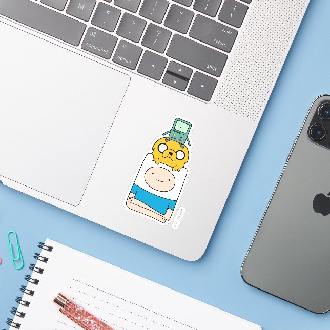 Adventure Time | BMO, Jake, & Finn Sticker (Laptop w/ iPhone)