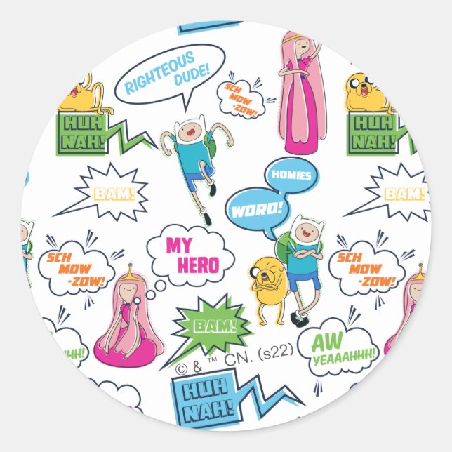 Adventure Time | Character Call-Out Pattern Classic Round Sticker (Front)