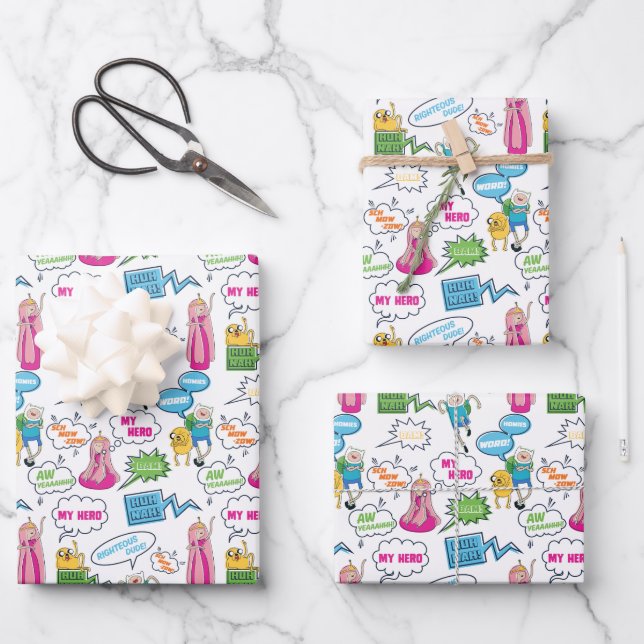 Adventure Time | Character Call-Out Pattern Wrapping Paper Sheets (Front)