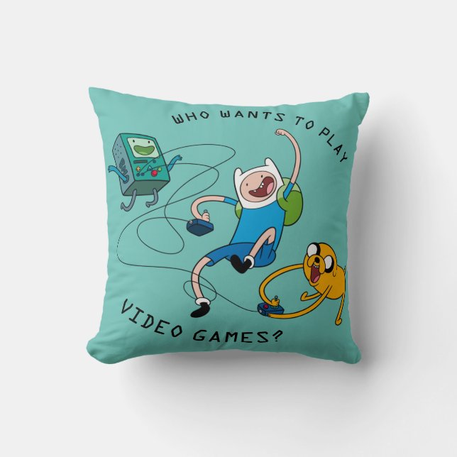 Adventure Time | Finn & Jake Play With BMO Throw Pillow (Front)