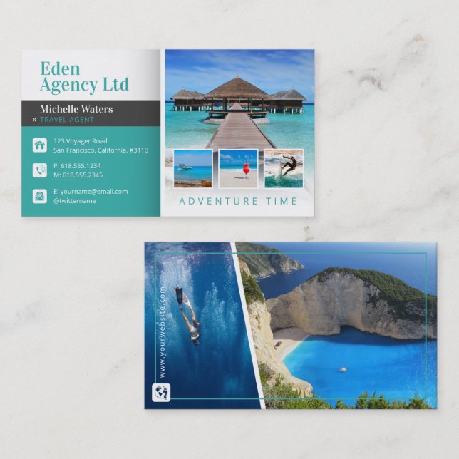 Adventure Time | Tourism | Travel Agent Business Card (Front/Back)