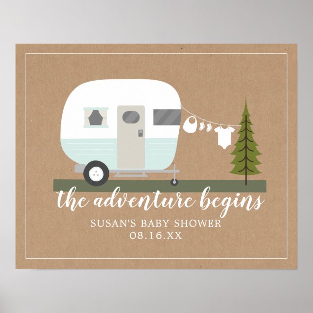 Adventure Trailer Camper Blue Boy Baby Shower Poster (Front)