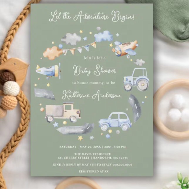 Adventure Transportation Boy Baby Shower  Invitation (Creator Uploaded)