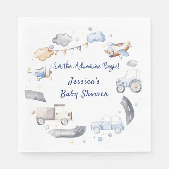 Adventure Transportation Boy Baby Shower  Napkins (Front)