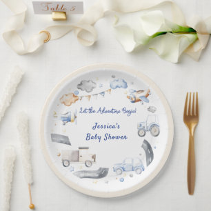 Adventure Transportation Boy Baby Shower  Paper Plates