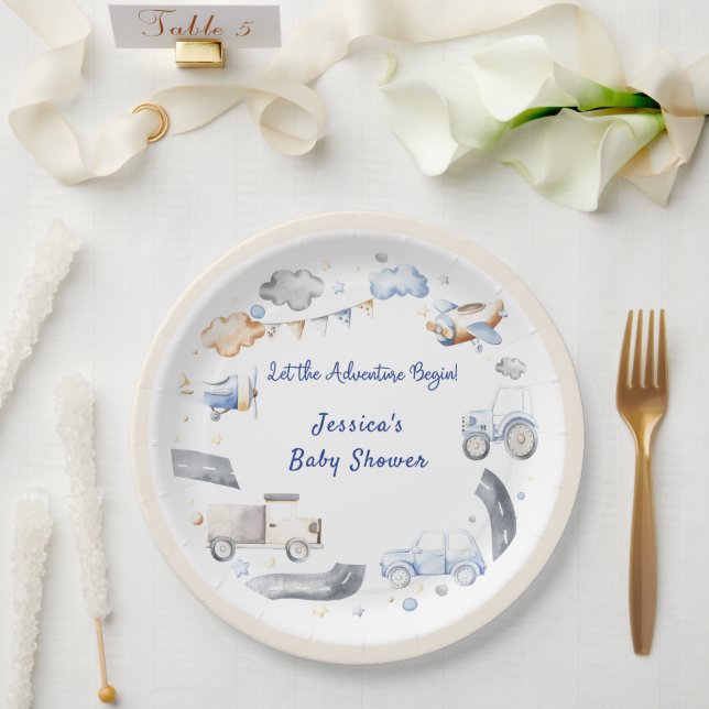 Adventure Transportation Boy Baby Shower  Paper Plates (Wedding)