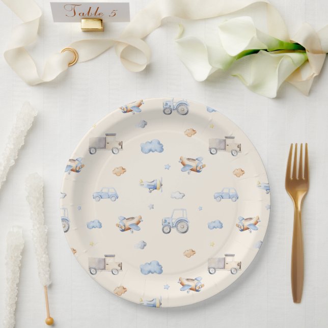 Adventure Transportation Boy Baby Shower  Paper Plates (Wedding)
