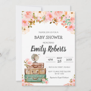 Adventure Travel Floral Greenery Girl Baby Shower Invitation