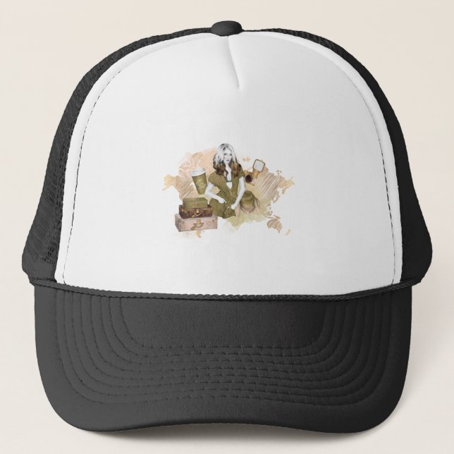 Adventure Travel Girl #2 Trucker Hat (Front)