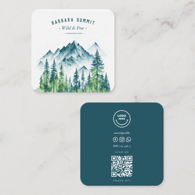 Adventure Travel Guide Mountain Square Business Card (Front/Back)
