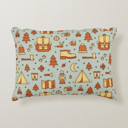 Adventure travel icons seamless pattern accent pillow