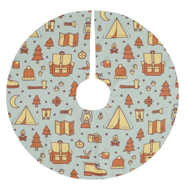 Adventure travel icons, seamless pattern. brushed polyester tree skirt (Front)