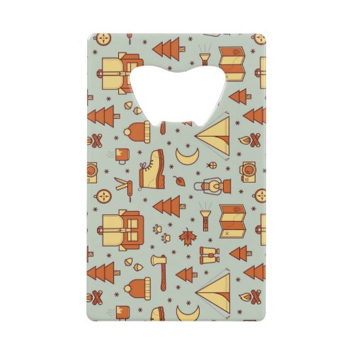 Adventure travel icons seamless pattern credit card bottle opener