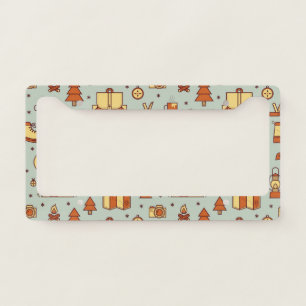 Adventure travel icons, seamless pattern. license plate frame