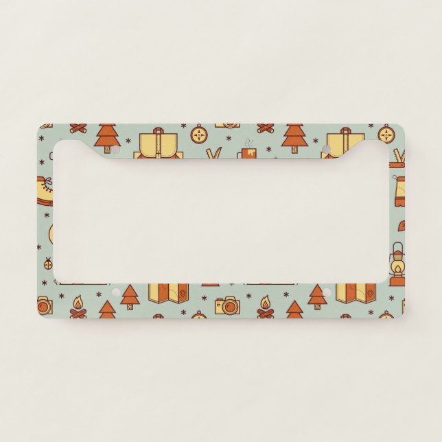 Adventure travel icons, seamless pattern. license plate frame (Front)