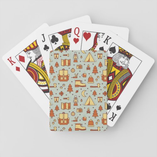 Adventure travel icons seamless pattern playing cards