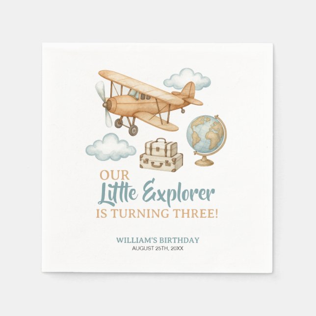 Adventure Travel Little Explorer Birthday Napkins (Front)