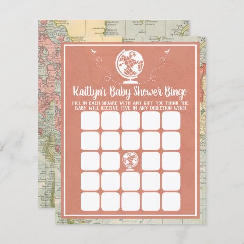 Adventure Travel Map Baby Shower Bingo