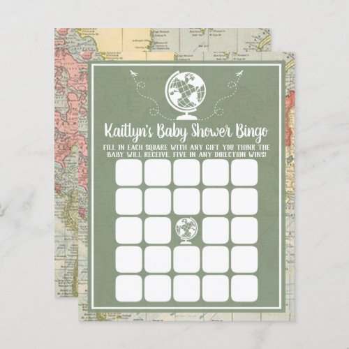 Adventure Travel Map Baby Shower Bingo