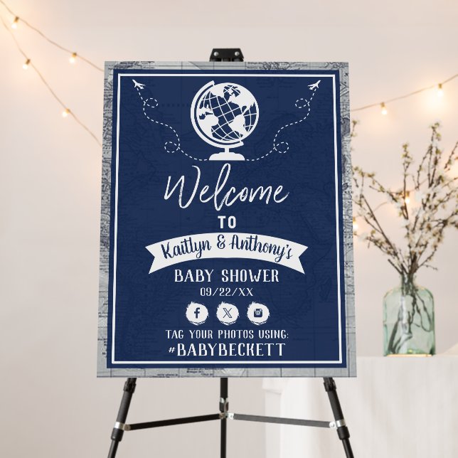 Adventure Travel Map Baby Shower Welcome Foam Board (In Situ (Stand))