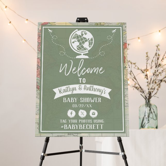 Adventure Travel Map Baby Shower Welcome Foam Board (In Situ (Stand))