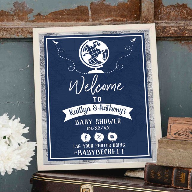 Adventure Travel Map Baby Shower Welcome Poster (Creator Uploaded)